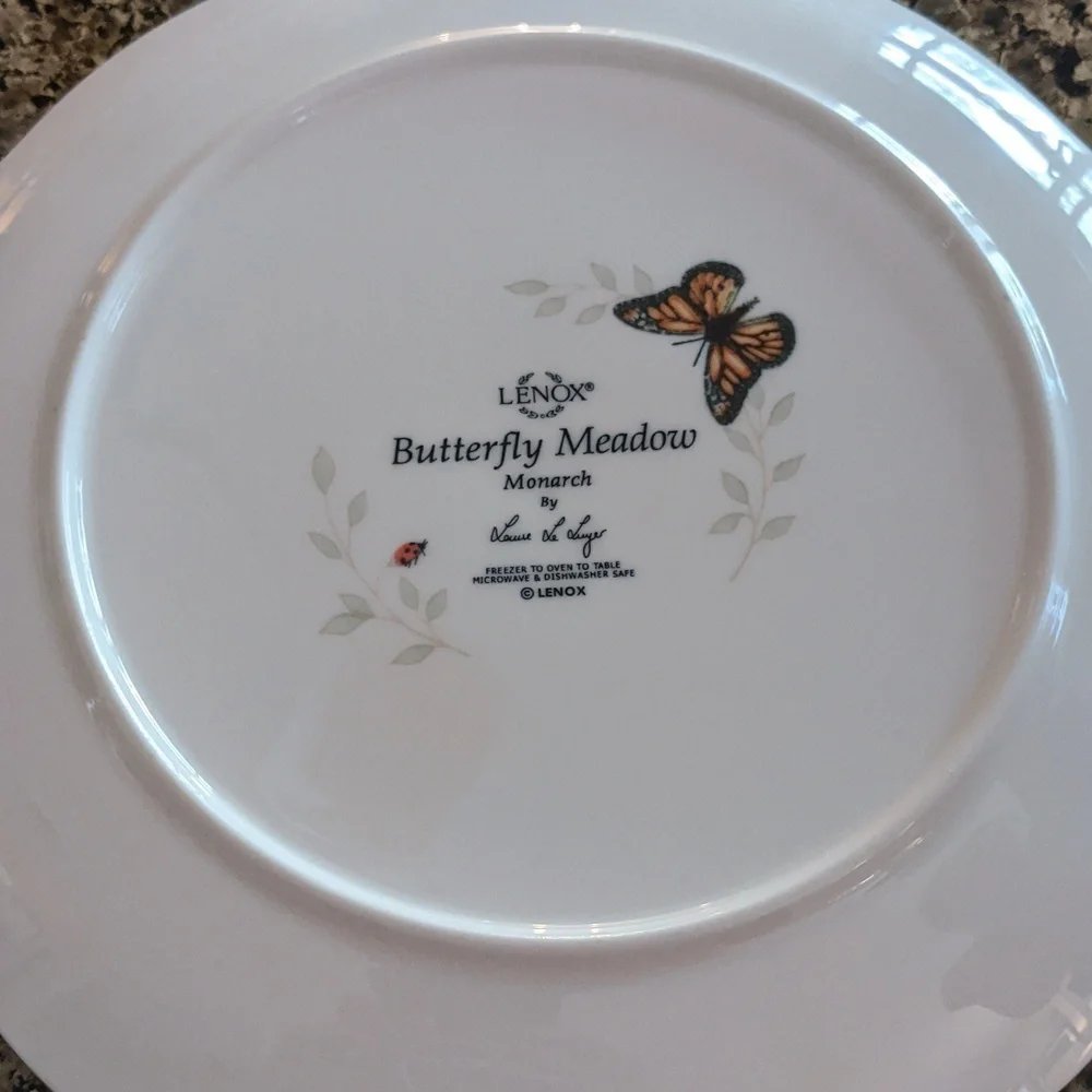 LENOX salad plate Butterfly Meadow Monarch  ladybug flower spring Easter scallop